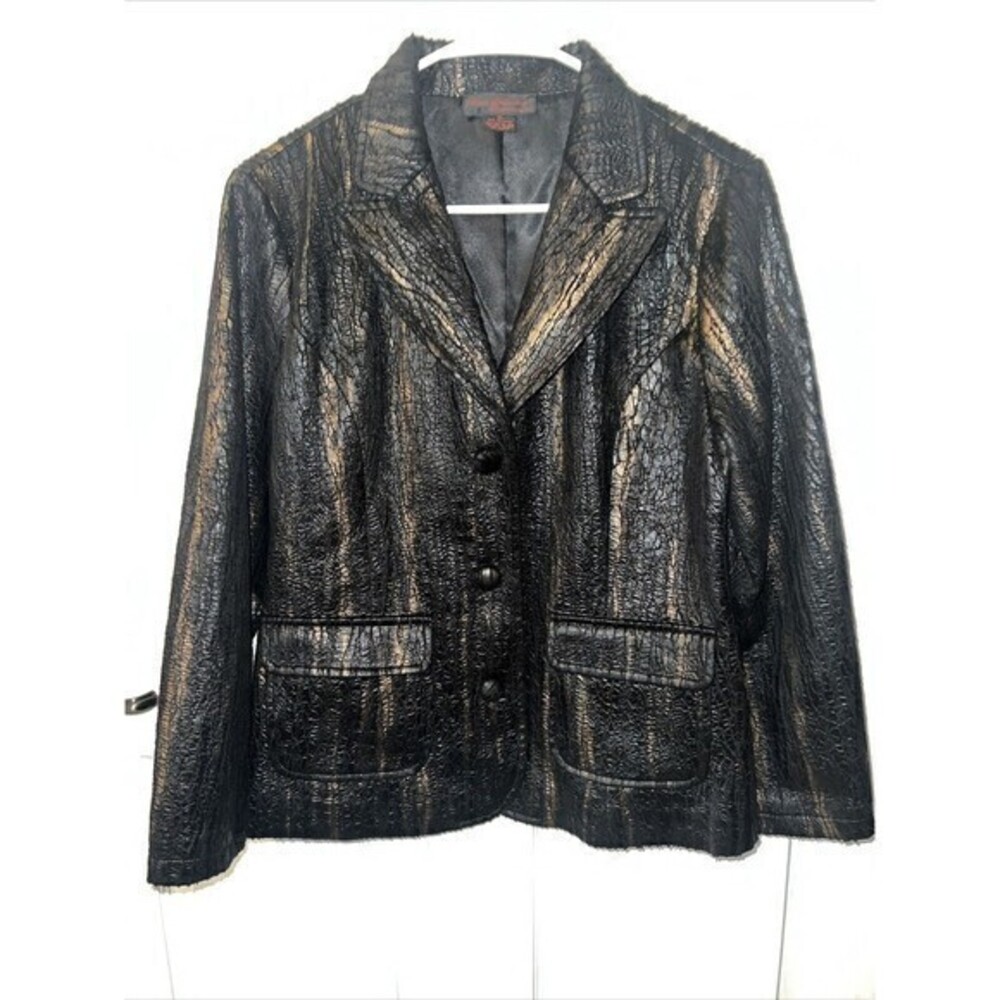 Pleats Collection Blazer Womens XLarge Black W Metallic sheen Throughout